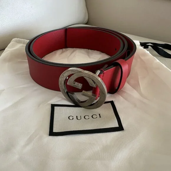 NWT Gucci Celeria Interlocking G Red Leather Belt - size 90 Cm 36 In GG Logo